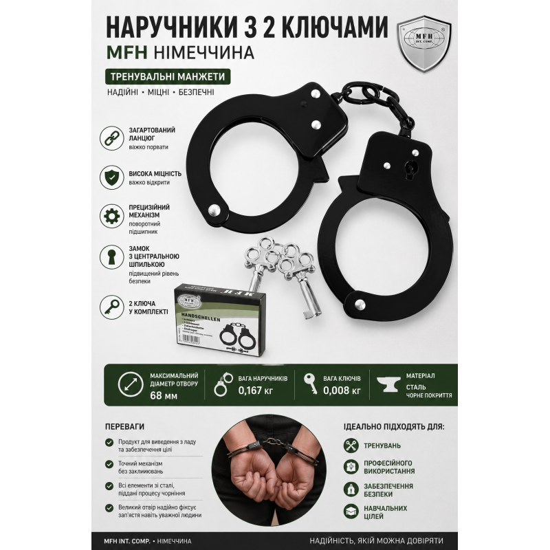 Наручники чорні з 2 ключами MFH (Німеччина)