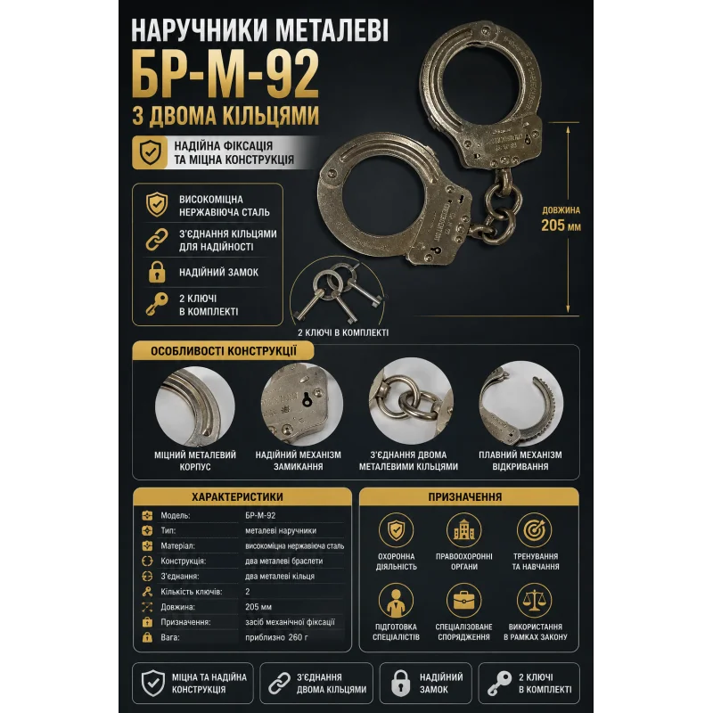 Наручники металеві БР-М-92 із двома кільцями
